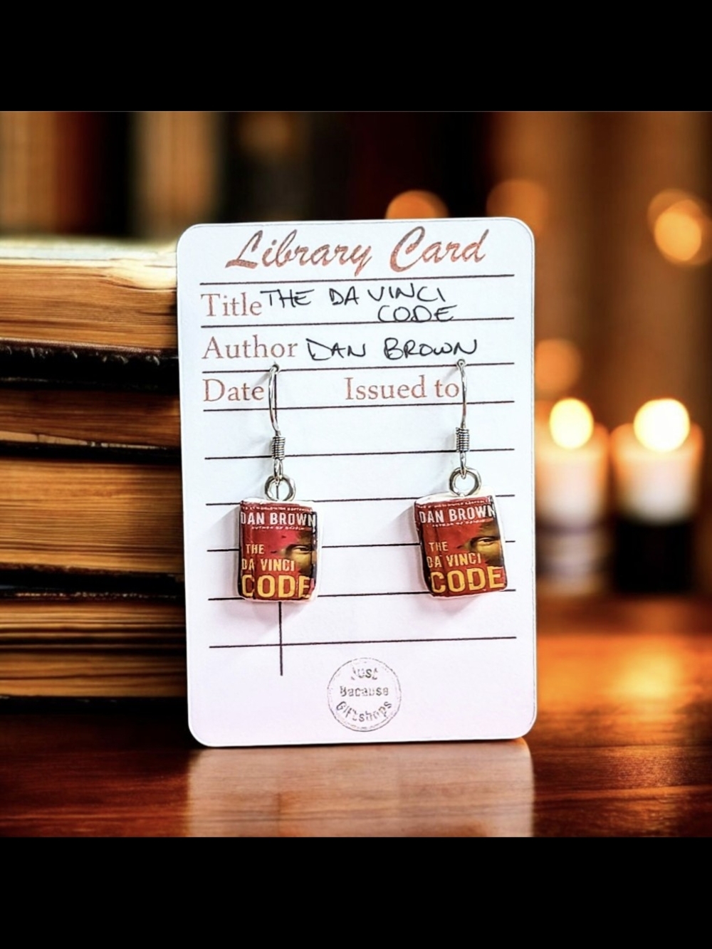 Da Vinci Code Book Cover Earrings - Brown/Gold
